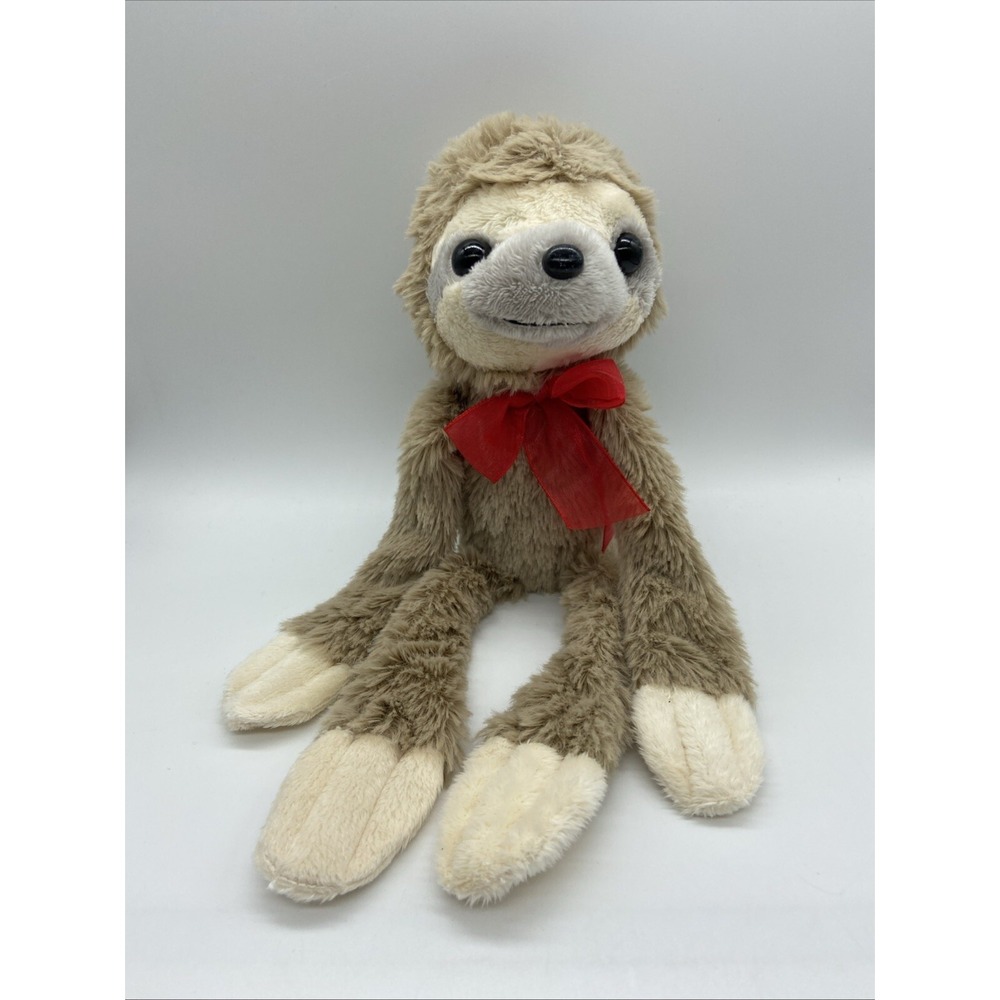 Dan Dee Sloth Plush Stuffed Animal Brown Cream Red Bow KV936845-C 12 Inch